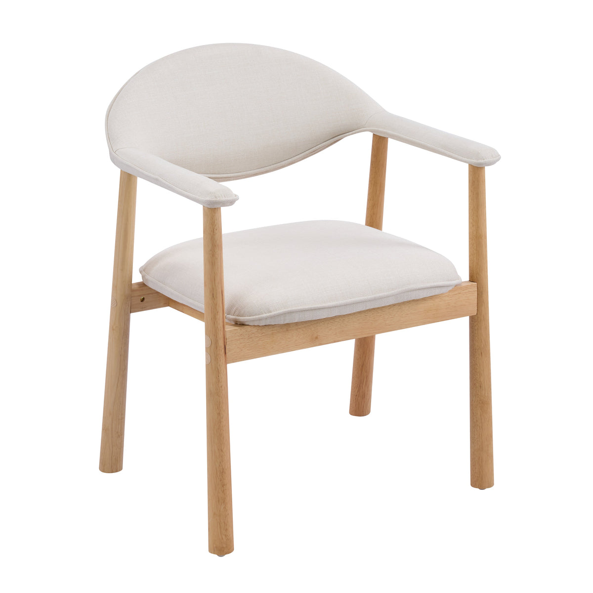 Upholstered Dining Chairs with Curved Back - Fabric and Rubber Wood - Beige or Natural