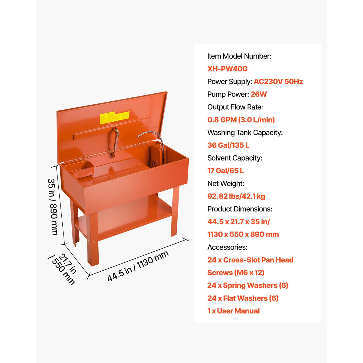 40-Gallon Parts Washer with Electric Pump - Carbon Steel