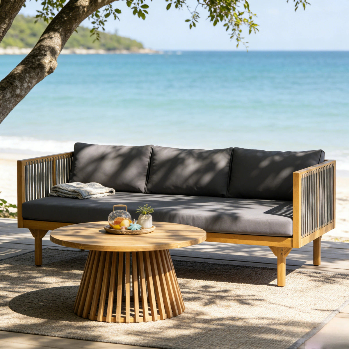 2-Piece Outdoor Patio Set with Rope Back and Water-Repellent Cushions - Dark Grey