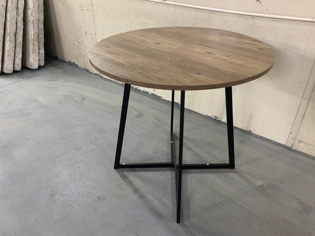 31.5 Inch Round Dining Table with Black Metal Legs - Brown