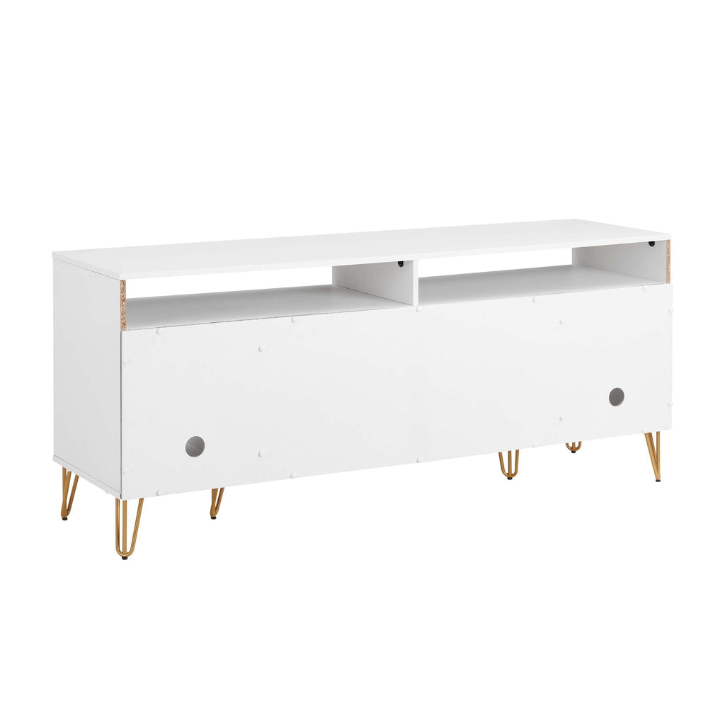 Fluted TV Stand with Storage and Metal Legs - Multiple Colors