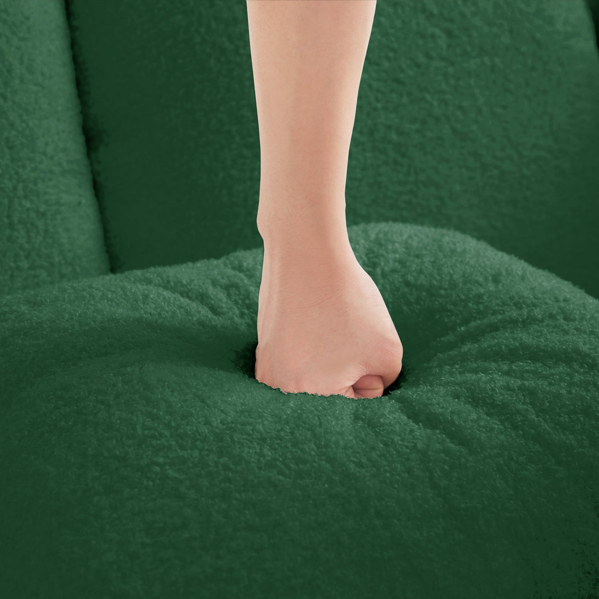 Elysees Left Chaise Sofa with Pillows in Green Teddy Fabric