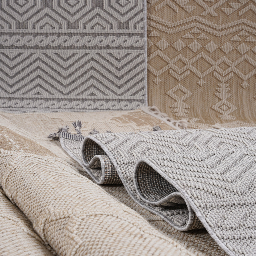 Guros Collection 4' x 6' Area Rug with Stain-Resistant Polypropylene - Ivory or Grey+White