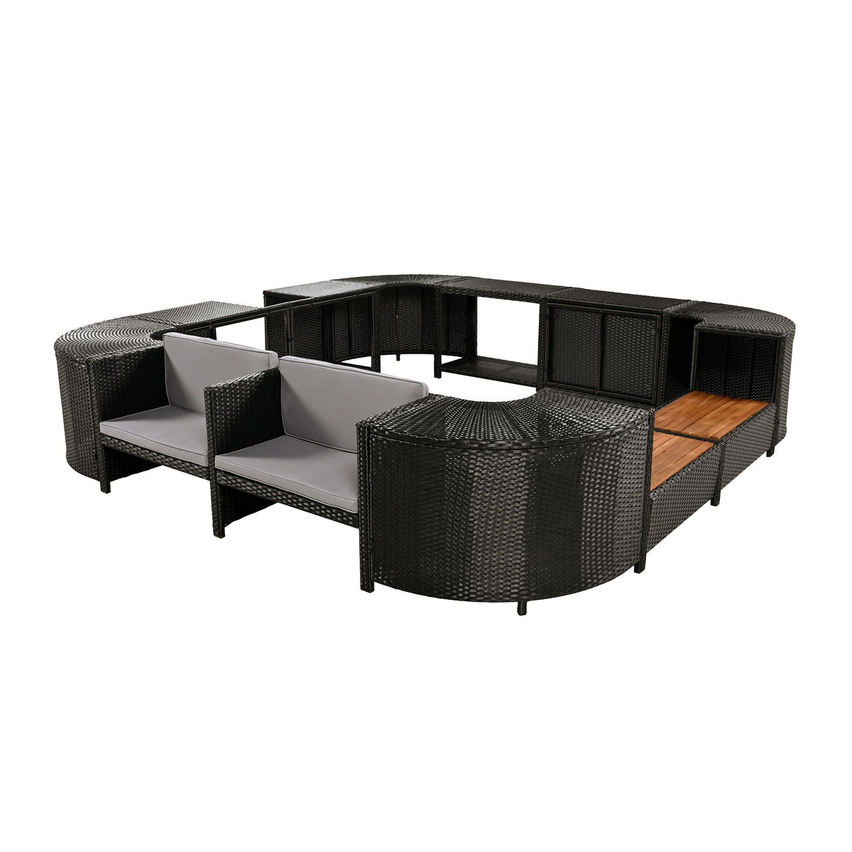 Spa Surround Outdoor Rattan Sectional Sofa Set with Storage - Dark Gray or Beige
