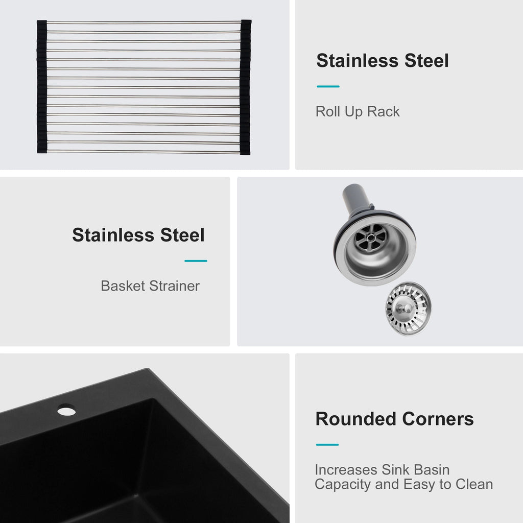 Quartz Kitchen Sink with Durable Design - Black or White