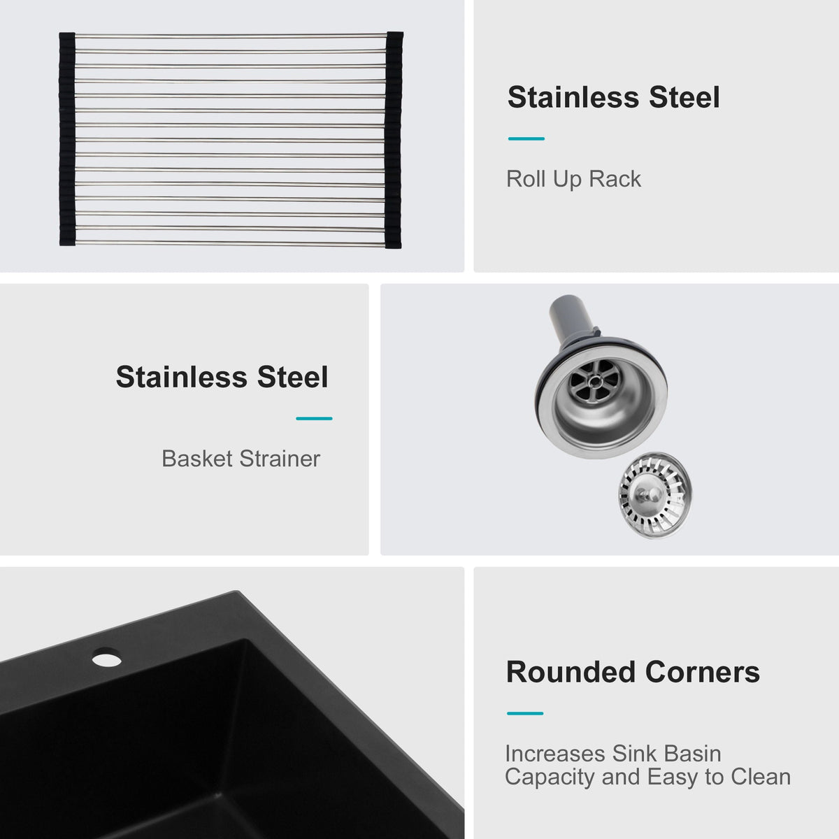 Quartz Kitchen Sink with Durable Design - Black or White
