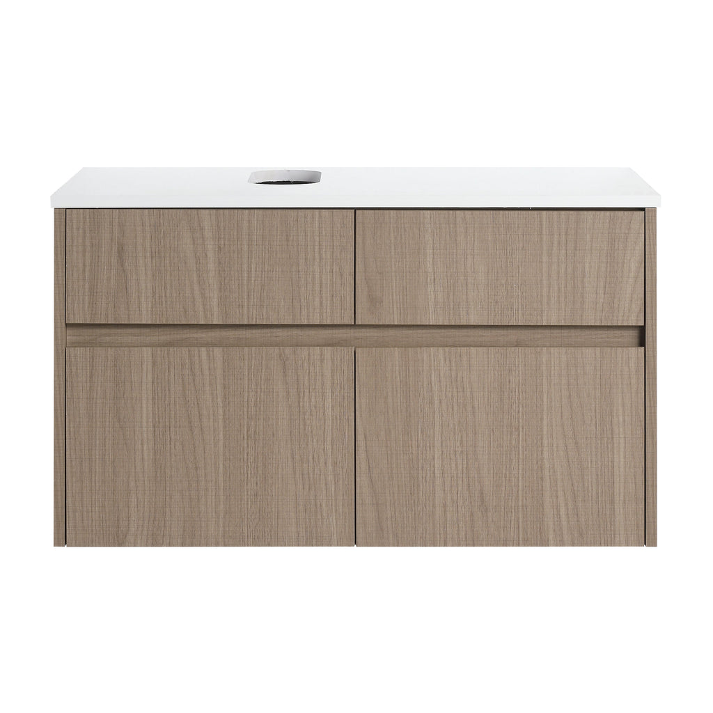 32-Inch Wall-Mounted Bathroom Vanity with Soft Close Doors - Walnut