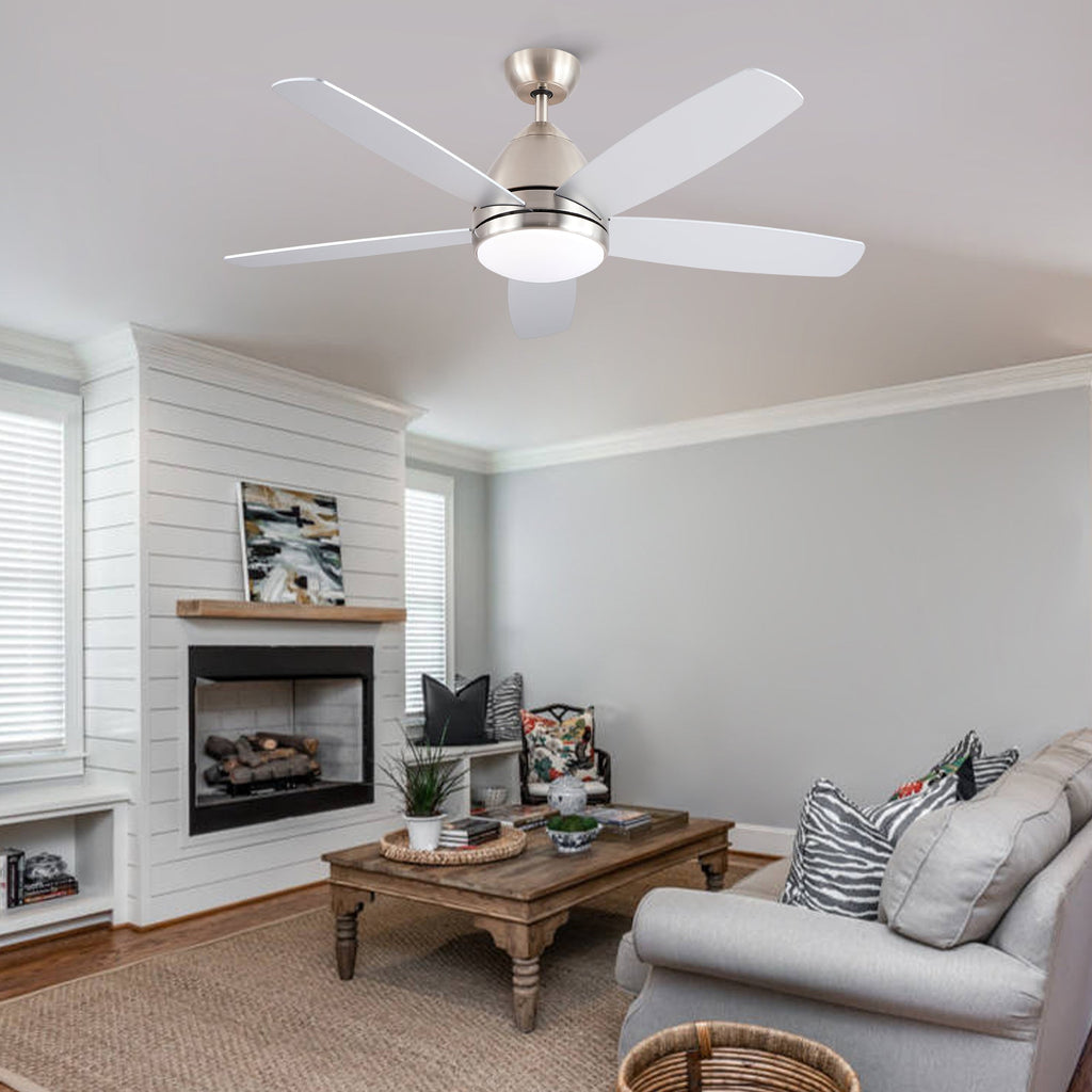 52 Inch Indoor Brushed Nickel Ceiling Fan with Integrated LED Light Kit and Remote