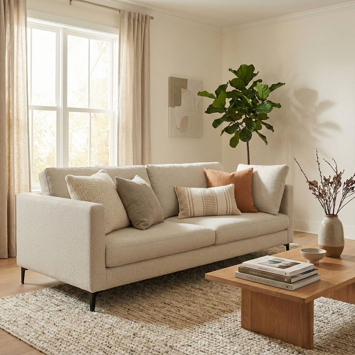 Mid Century Upholstered Sofa with Water-Repellent Fabric - Multiple Colors