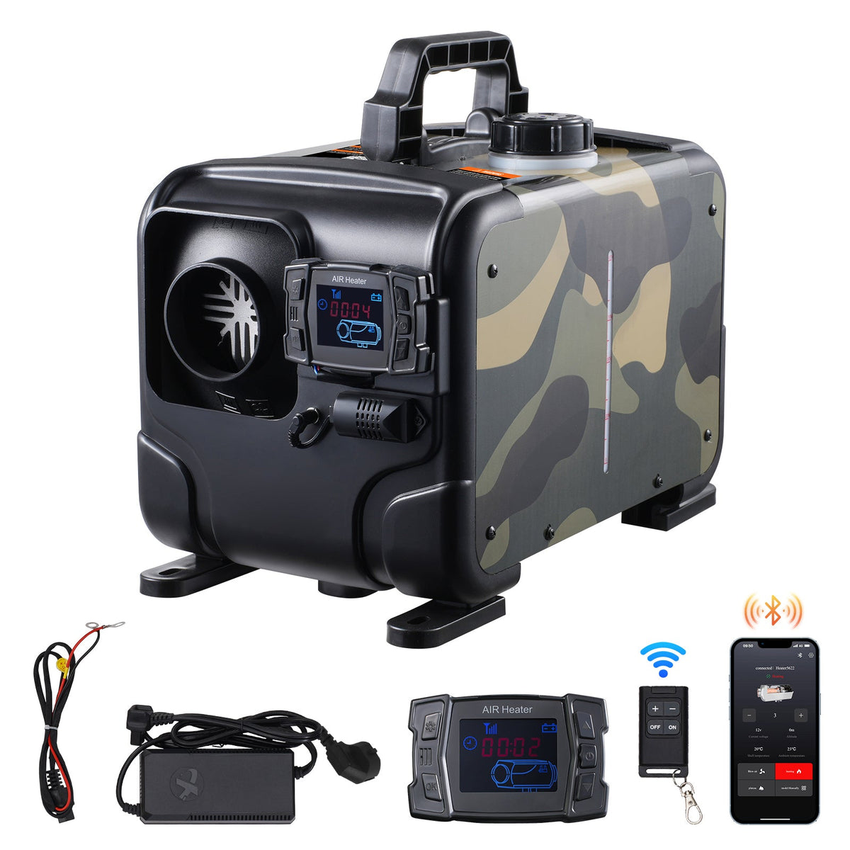 Diesel Air Heater 8KW with Bluetooth Remote Control - Black