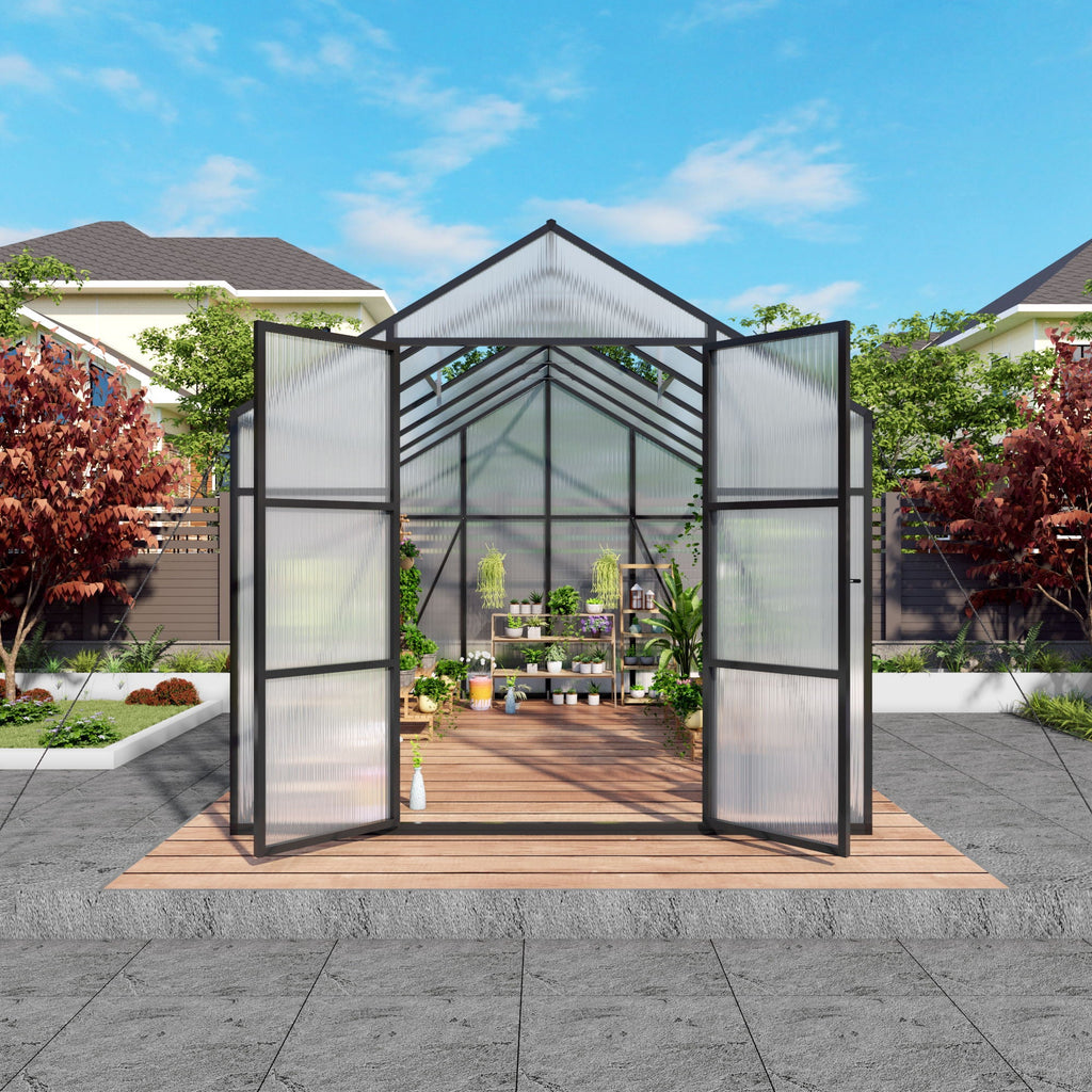 Gain Height Windproof Greenhouse with Heavy-Duty Frame - Black