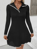 Contrast Trim Texture Long Sleeve Sweater Dress