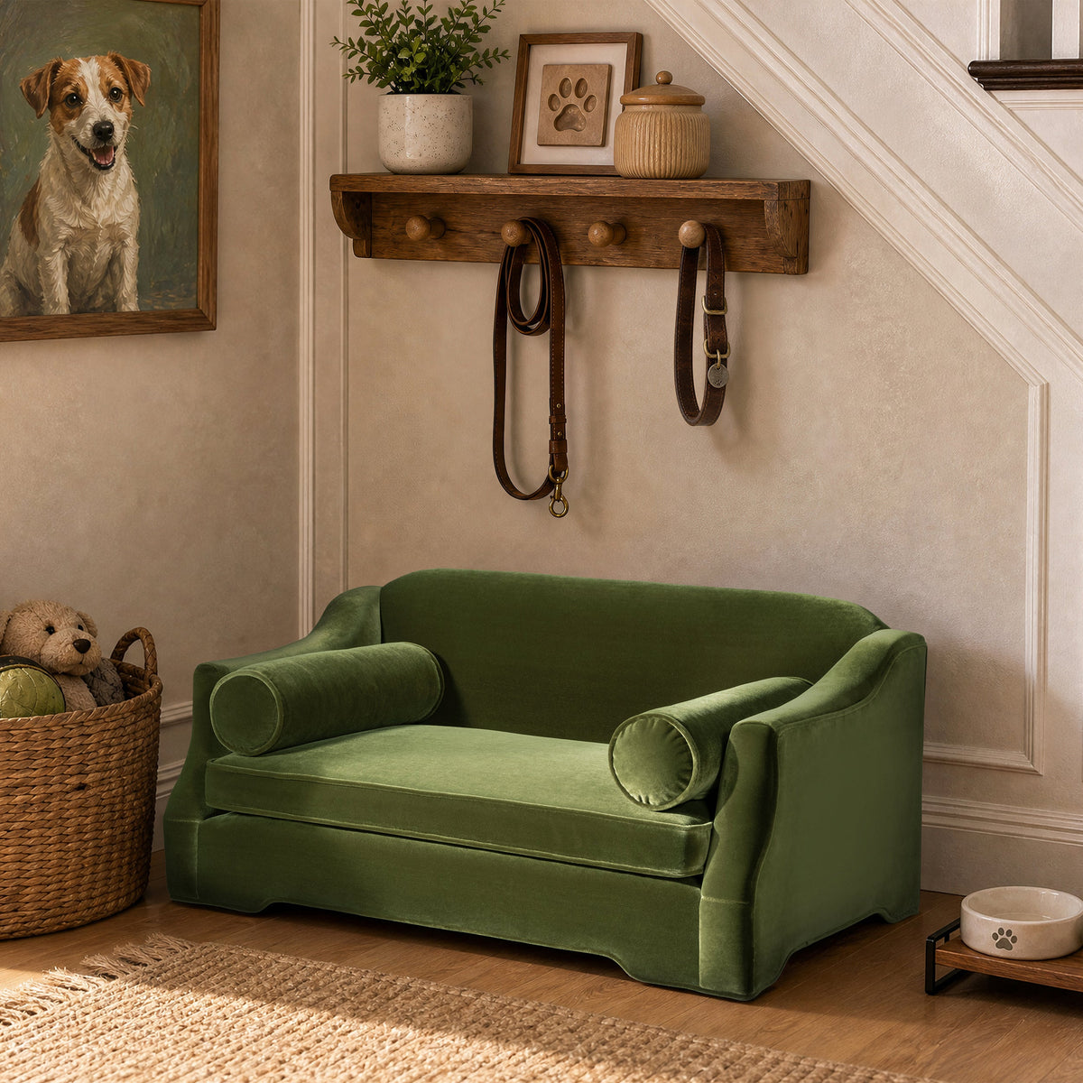 Paloma 35.5" Dog Sofa Bed with Supportive Curved Arms - Olive