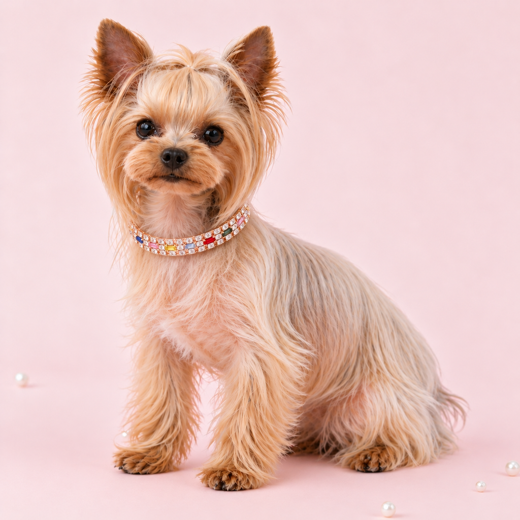 Rose-Gold-Tone Multicolor Rhinestone Pet Necklace