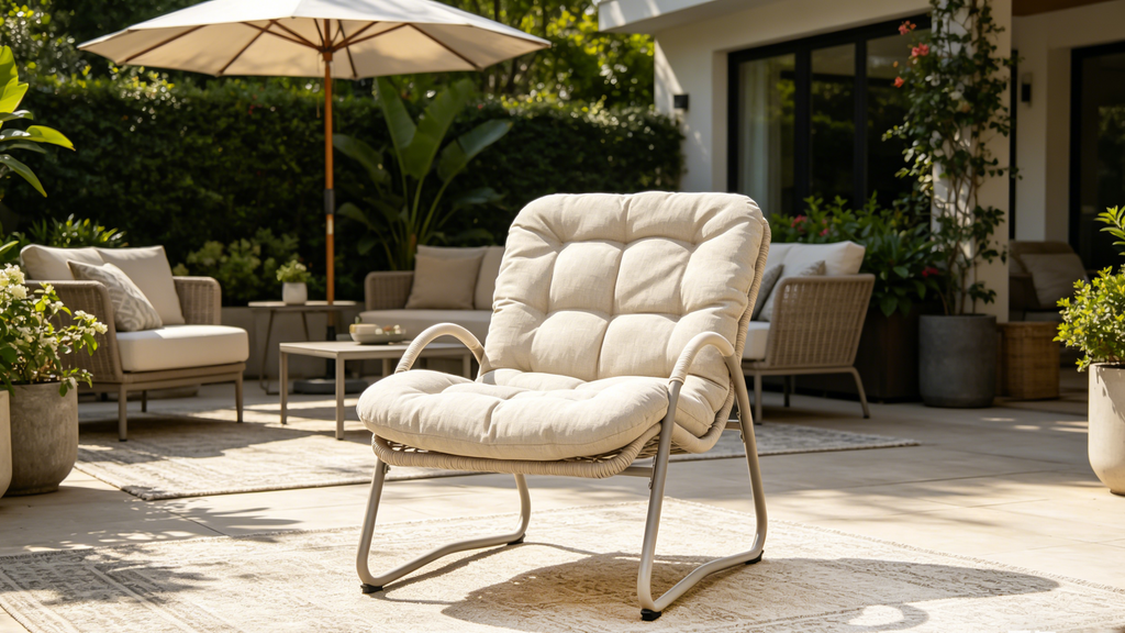 Outdoor Iron Framed Wicker 3-Piece Patio Set with Lounge Chair and Table - Off-White