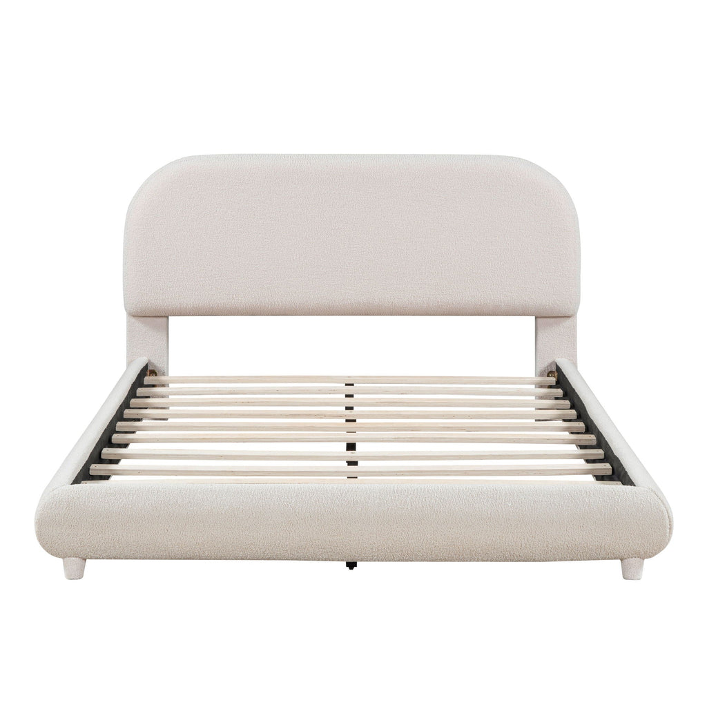 Upholstered Platform Bed With Thick Solid Frame And Stylish Curve-Shaped Design