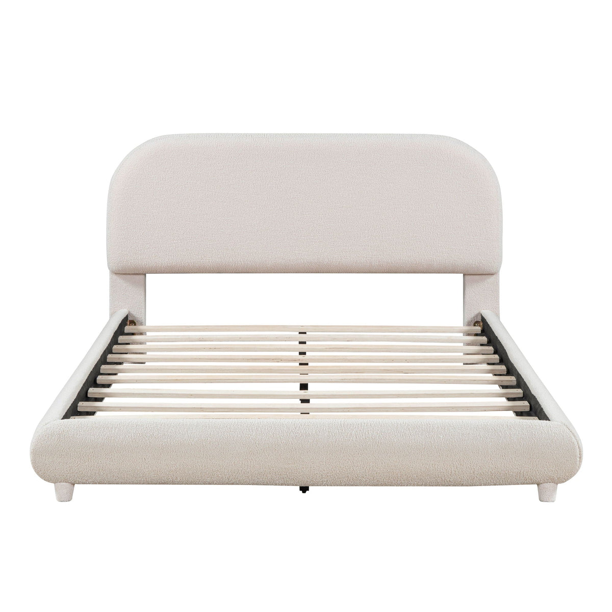 Upholstered Platform Bed With Thick Solid Frame And Stylish Curve-Shaped Design