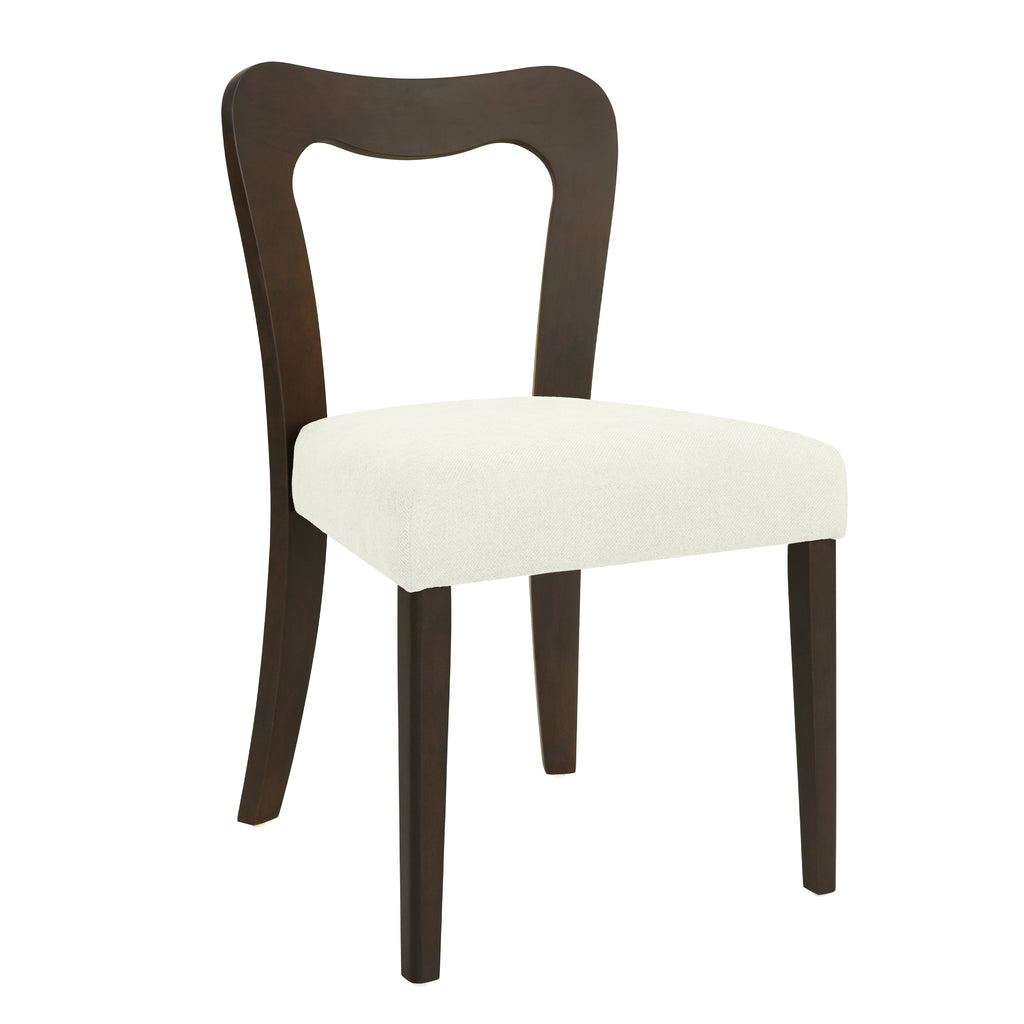 Dining Chair Without Arm Set of 2 with Rubberwood Frame - Dark Brown + Beige