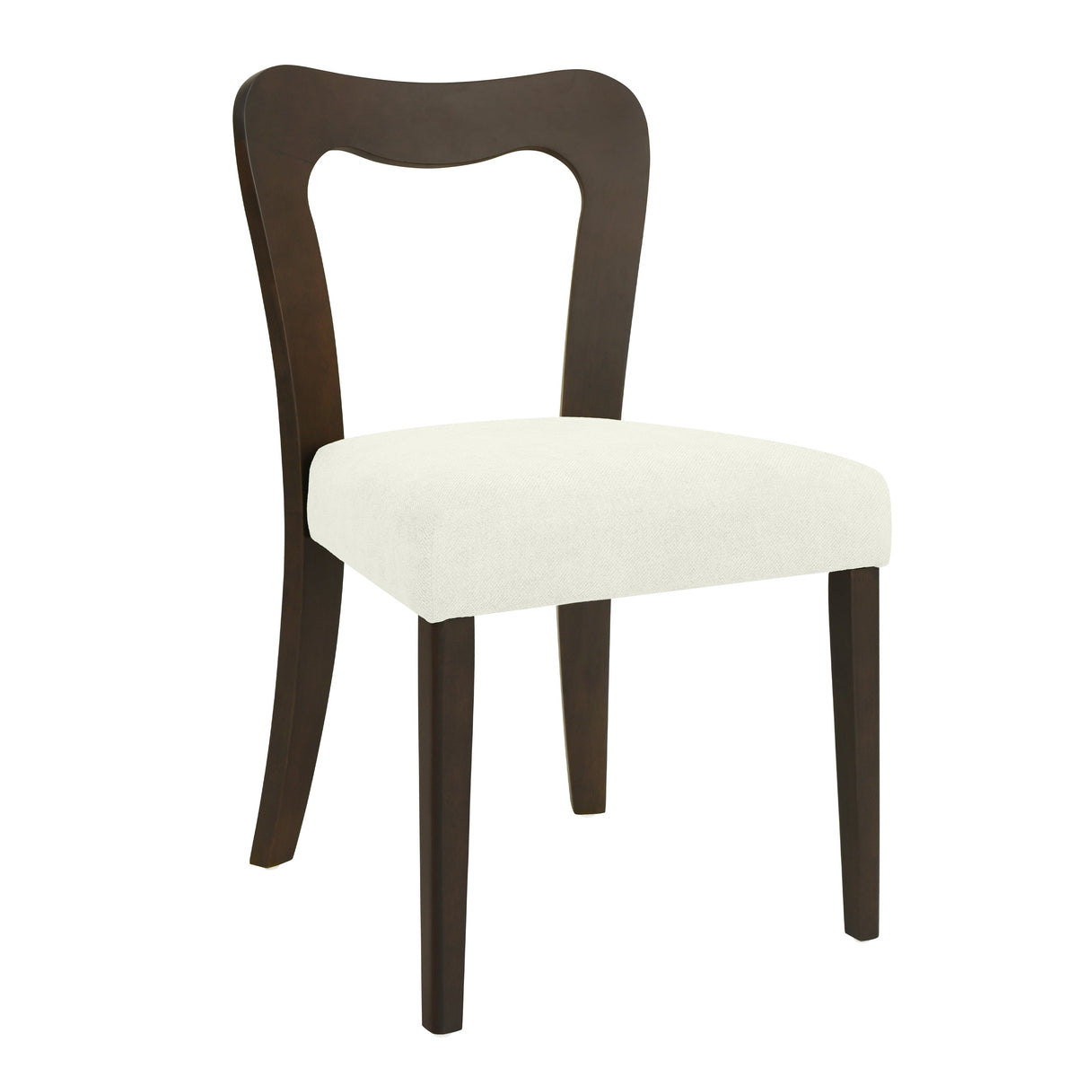 Dining Chair Without Arm Set of 2 with Rubberwood Frame - Dark Brown + Beige