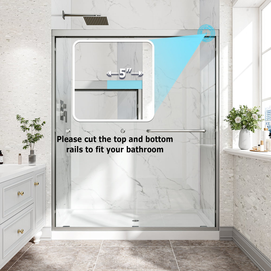 Brushed Nickel Double Bypass Sliding Shower Door with Reversible Installation - 60" W x 72" H