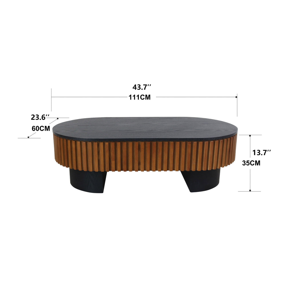 Elliptical Living Room Coffee Table with Hidden Storage and Removable Tabletop - Black or Light Brown