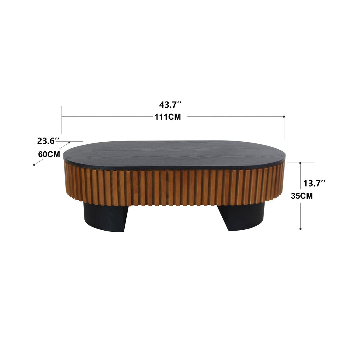 Elliptical Living Room Coffee Table with Hidden Storage and Removable Tabletop - Black or Light Brown