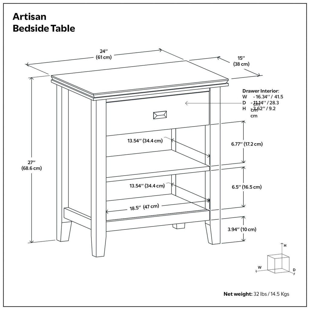 Handcrafted Bedside Table with Drawer and Shelf - Multiple Colors