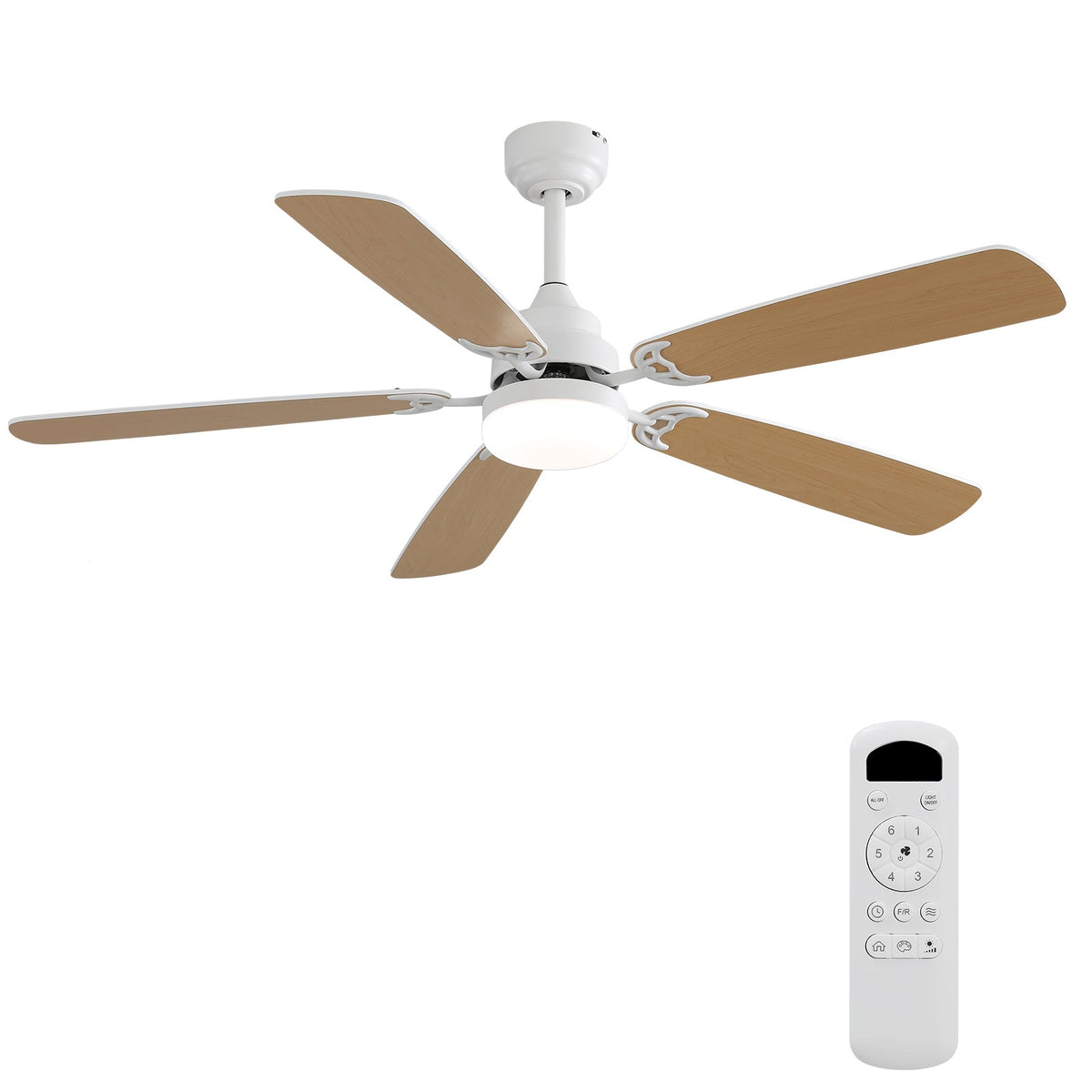 Modern 52 Inch Ceiling Fan with LED Light and Remote Control - Indoor