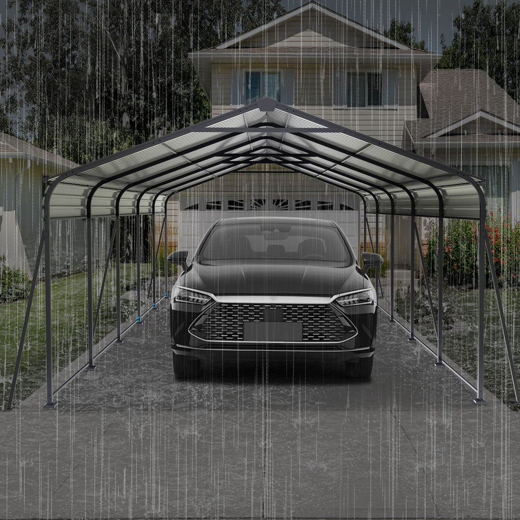 Heavy Duty Metal Carport with Galvanized Steel Roof - Gray