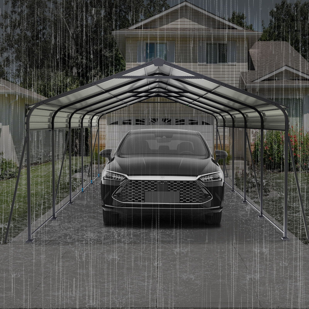 Heavy Duty Metal Carport with Galvanized Steel Roof - Gray