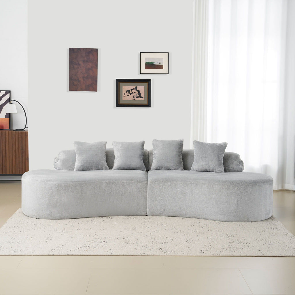 Modern Curved Sofa With Pillows - Fabric Stationary Sofa