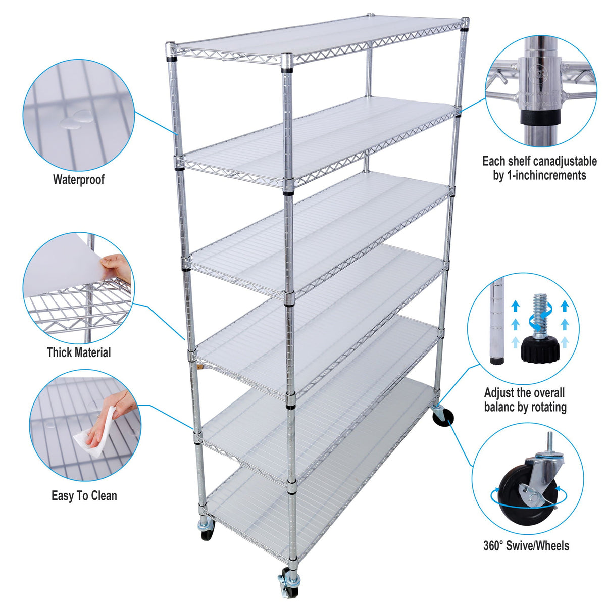 6 Tier Heavy Duty Metal Shelf Wire Shelving Unit