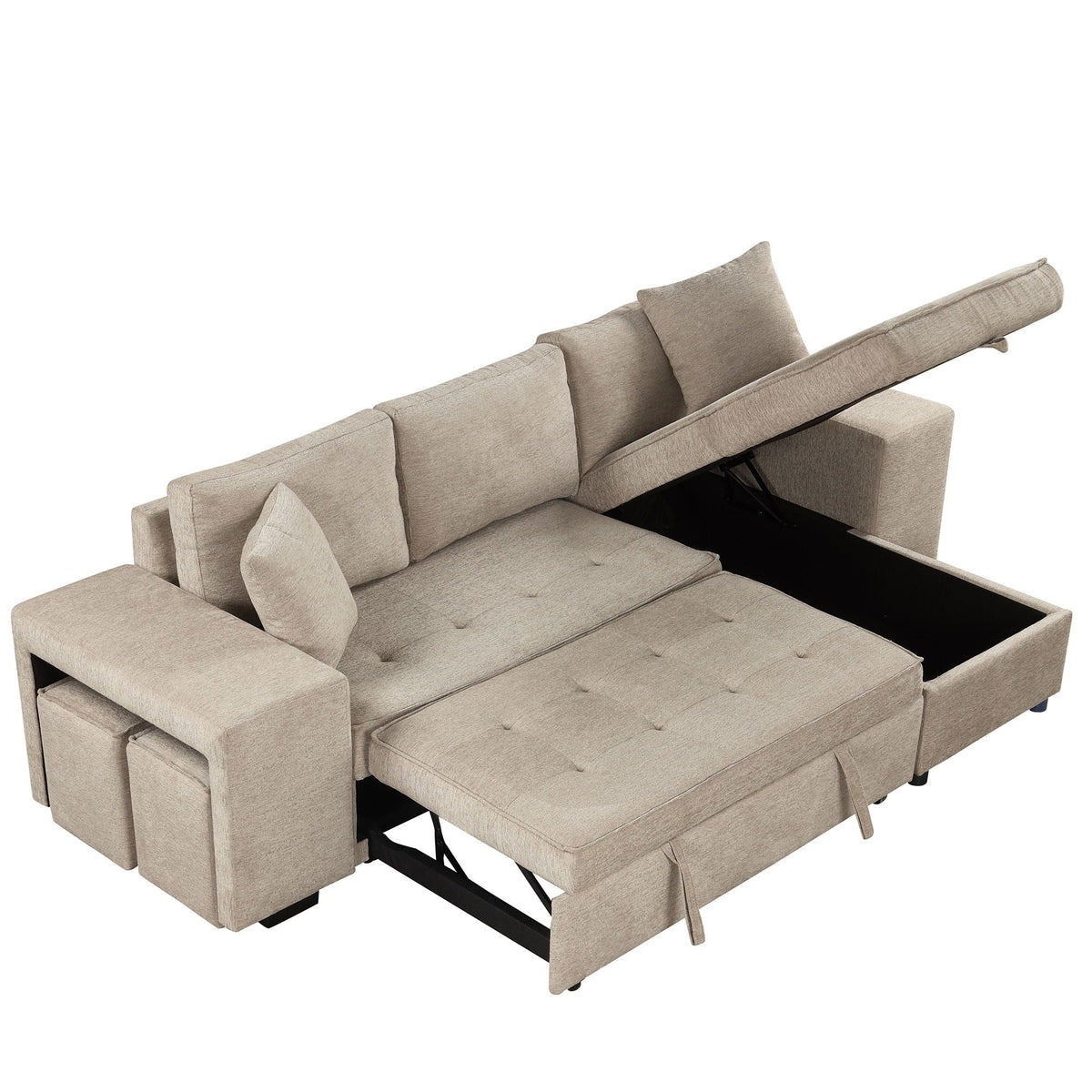 Reversible L-Shape Sleeper Sectional Sofa with Storage Chaise and 2 Stools - Multiple Colors