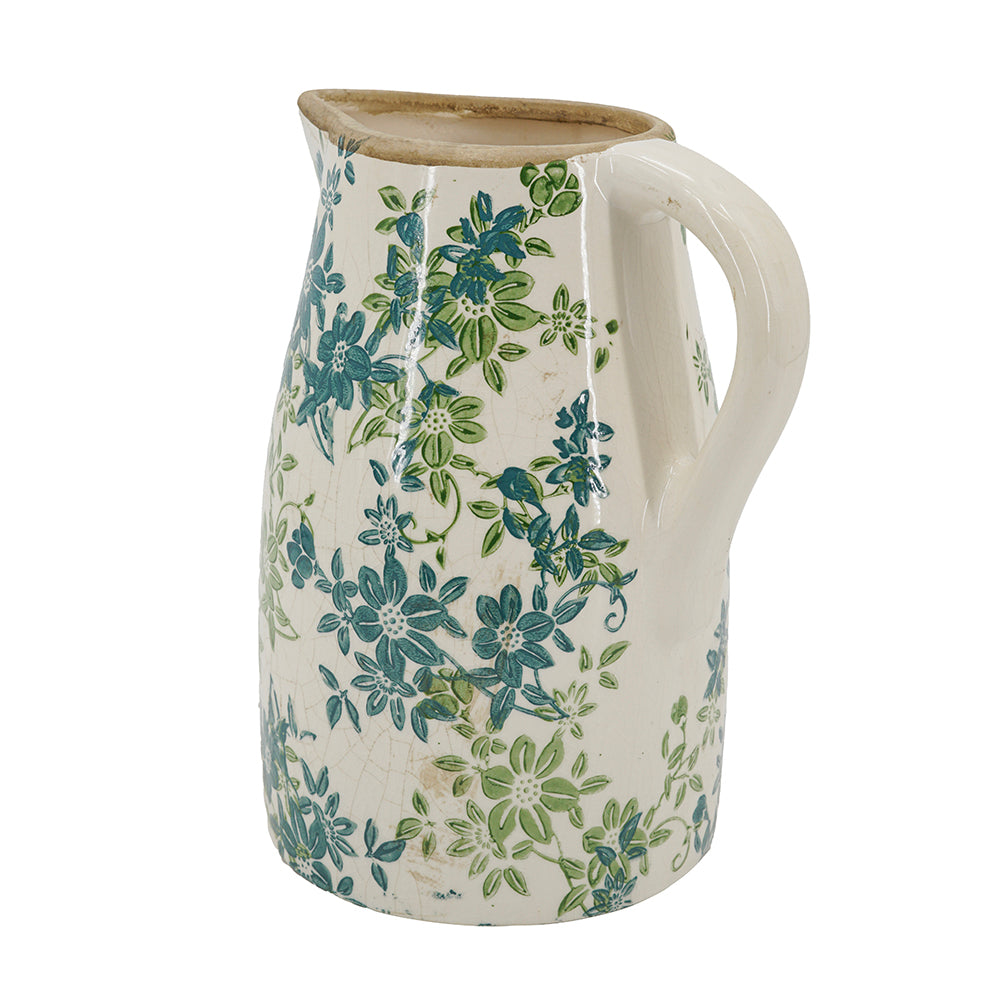 Floral Pitcher Vase with Garden-Inspired Design - Ivory