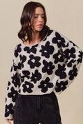 SO ME Loose Fit Flower Lightweight Sweater Top