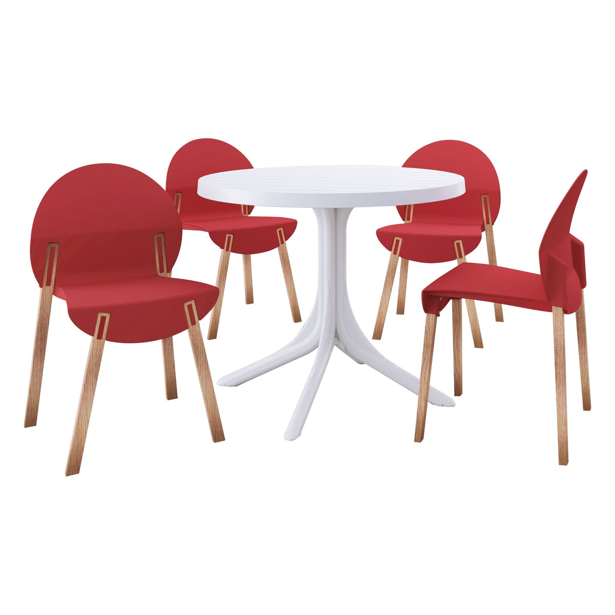 Traditional 4 Piece Outdoor Chair Set with Round Table - Multiple Colors