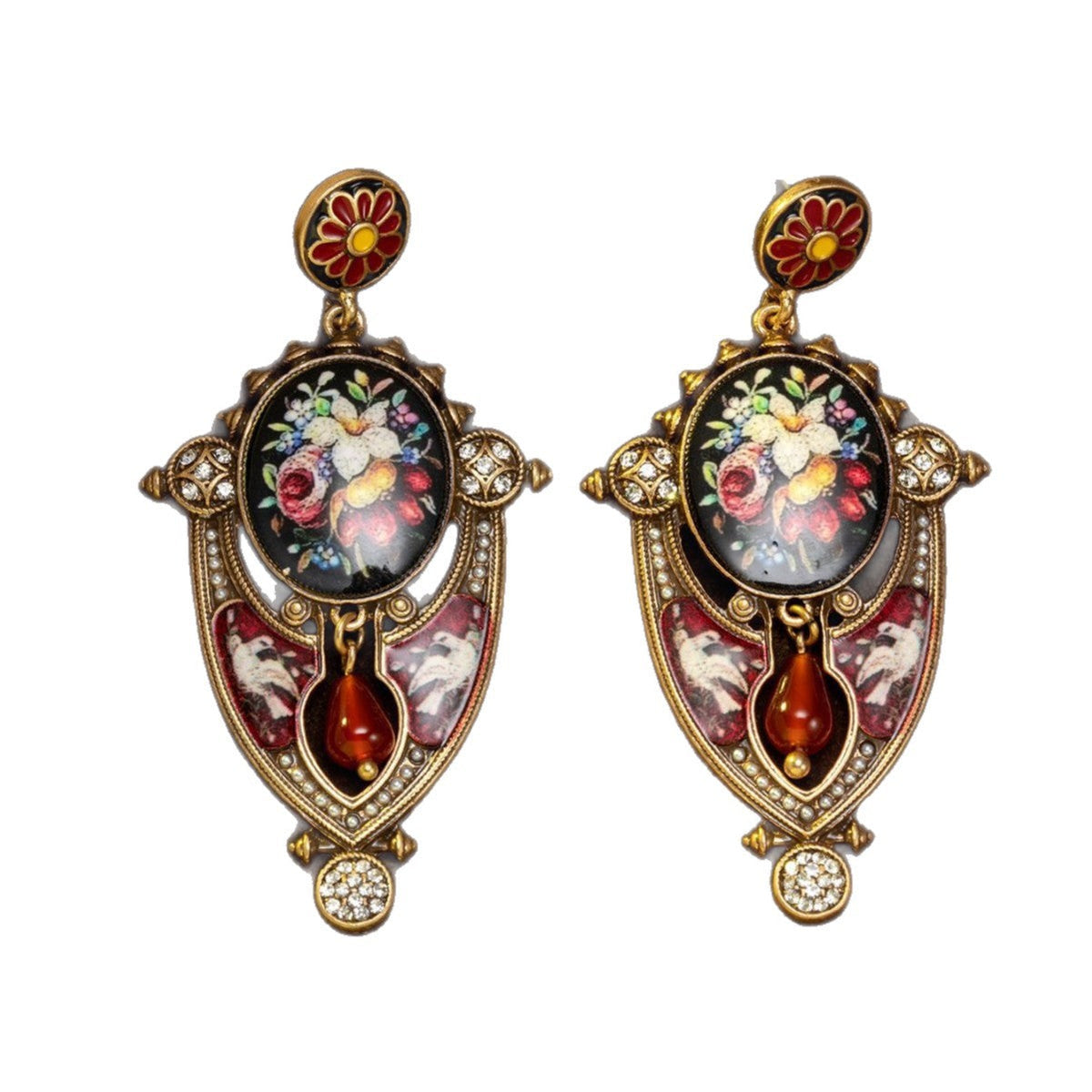 Floral Mural Shield Stud Earrings Regal And Elegant