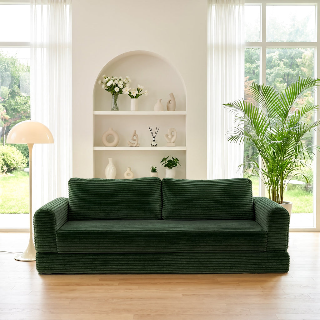 76 Inch Convertible Futon Sofa Bed with Corduroy Upholstery - Dark Green