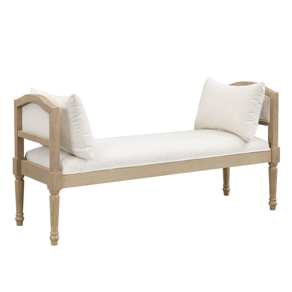 Upholstered Bench with Turned Legs & Side Cushions - Beige or Greige