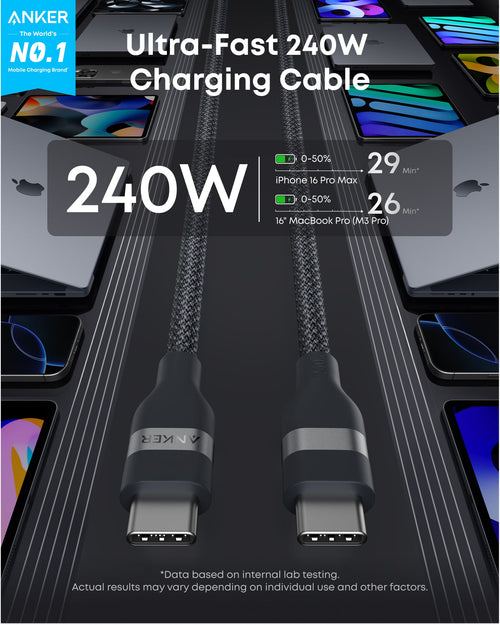 Anker USB-C to USB-C Cable (3 ft / 6 ft, 240W, Upcycled-Braided) – product image 2