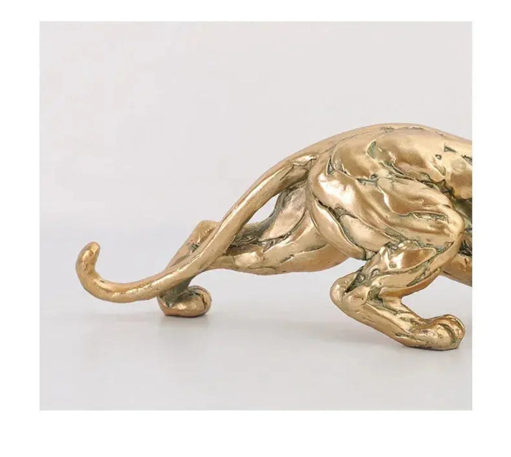 Abstract Gold Panther Sculpture Modern Muscular Animal Figurine