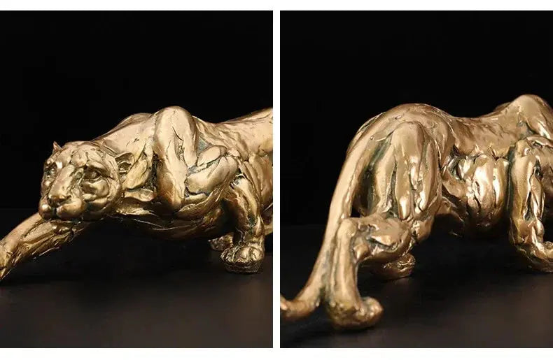 Abstract Gold Panther Sculpture Modern Muscular Animal Figurine