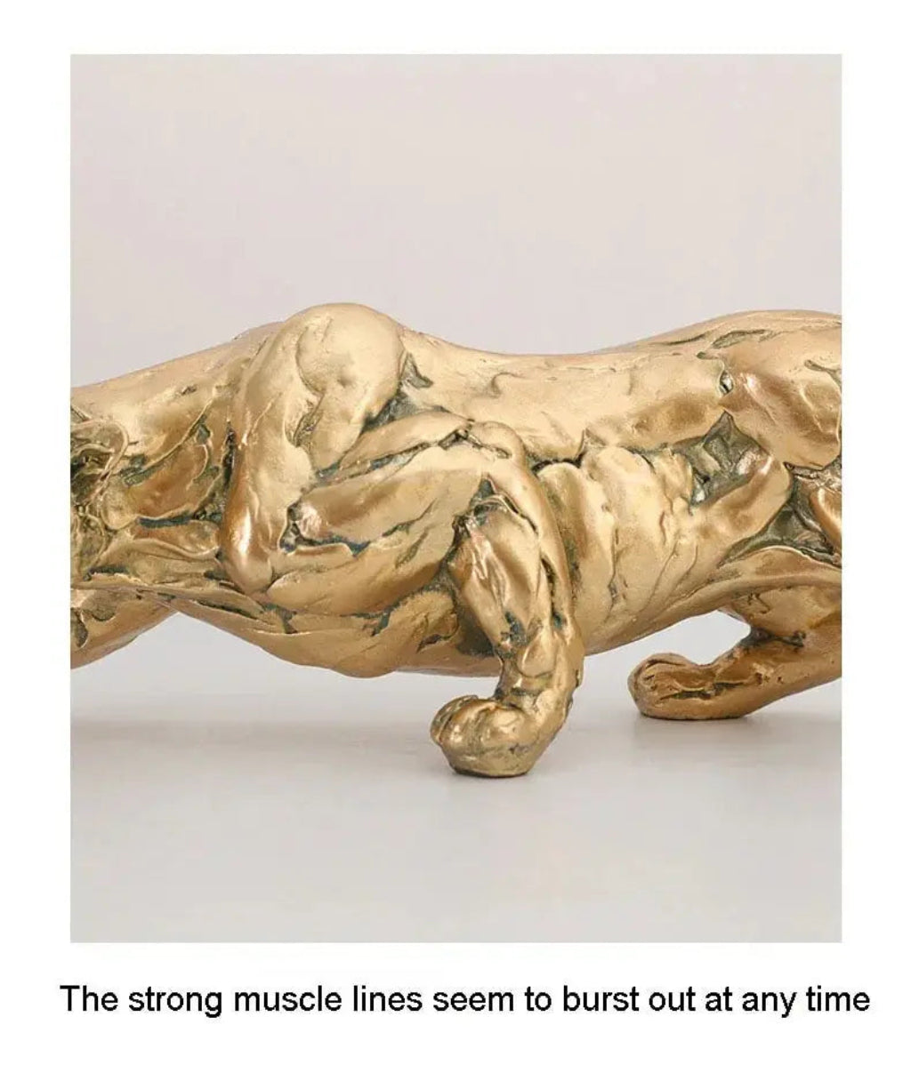 Abstract Gold Panther Sculpture Modern Muscular Animal Figurine