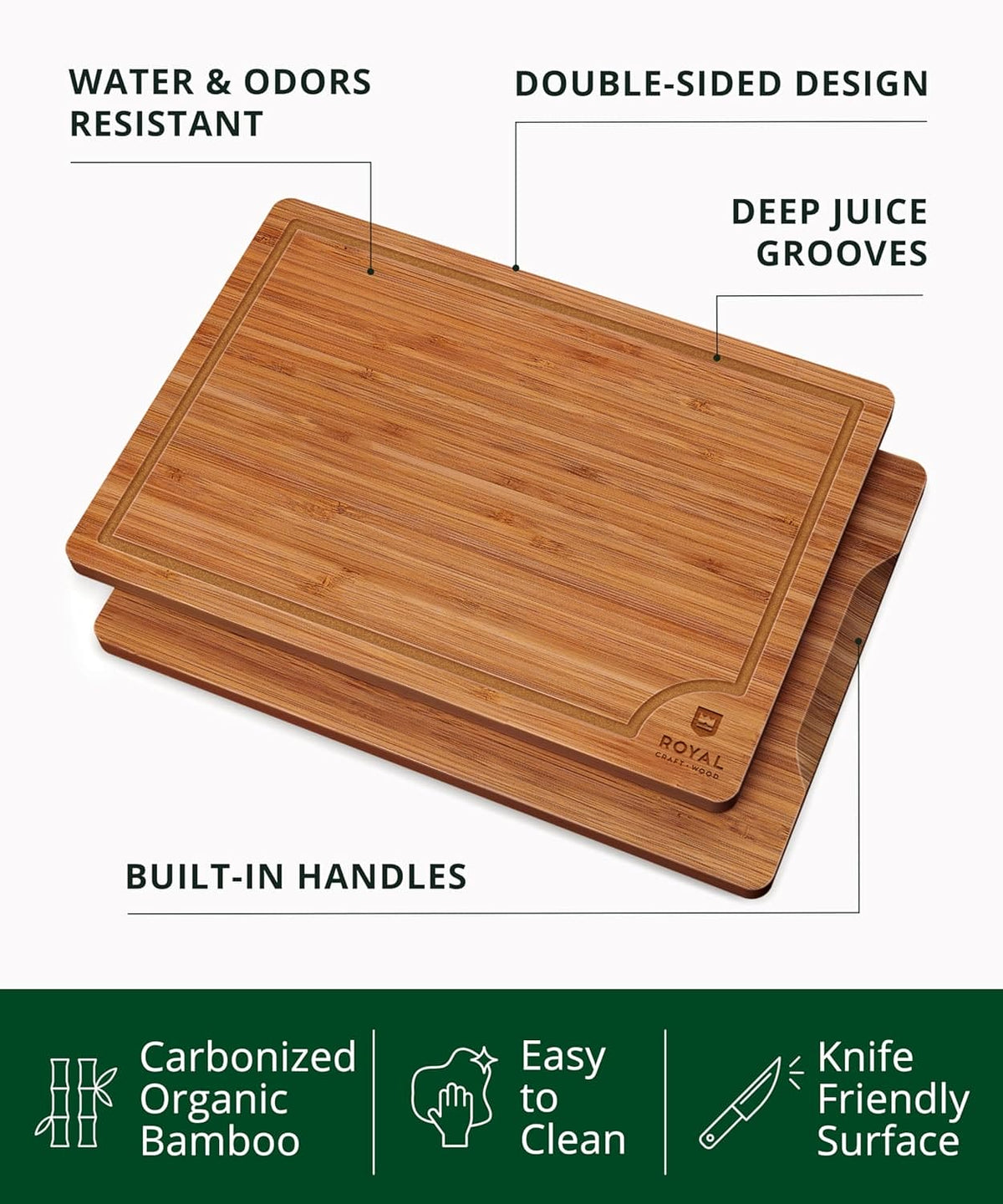 Cutting Board Set of 3, Bamboo, Brown