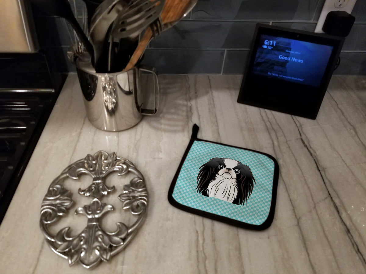 Checkerboard Blue Japanese Chin Pot Holder Set of 2 Heat Resistant Quilted Hot Pads 7.5 x 7.5 Inch, Insulated Kitchen Trivets for Cooking & Baking