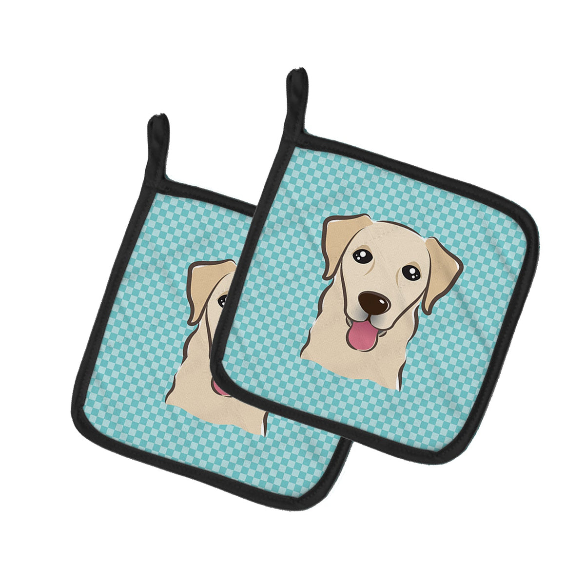Checkerboard Blue Golden Retriever Pot Holder Set of 2 Heat Resistant Quilted Hot Pads 7.5 x 7.5 Inch, Insulated Kitchen Trivets for Cooking & Baking