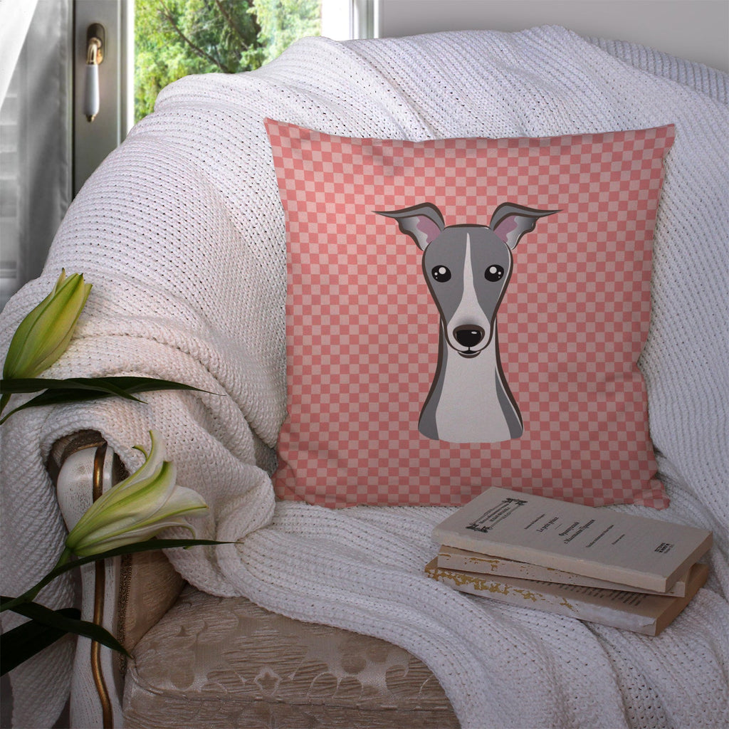 Checkerboard Pink Italian Greyhound Decorative Throw Pillow 14x14 Indoor Outdoor Accent Cushion, Fabric Cover with Insert for Sofa, Bed, Porch & Living Room