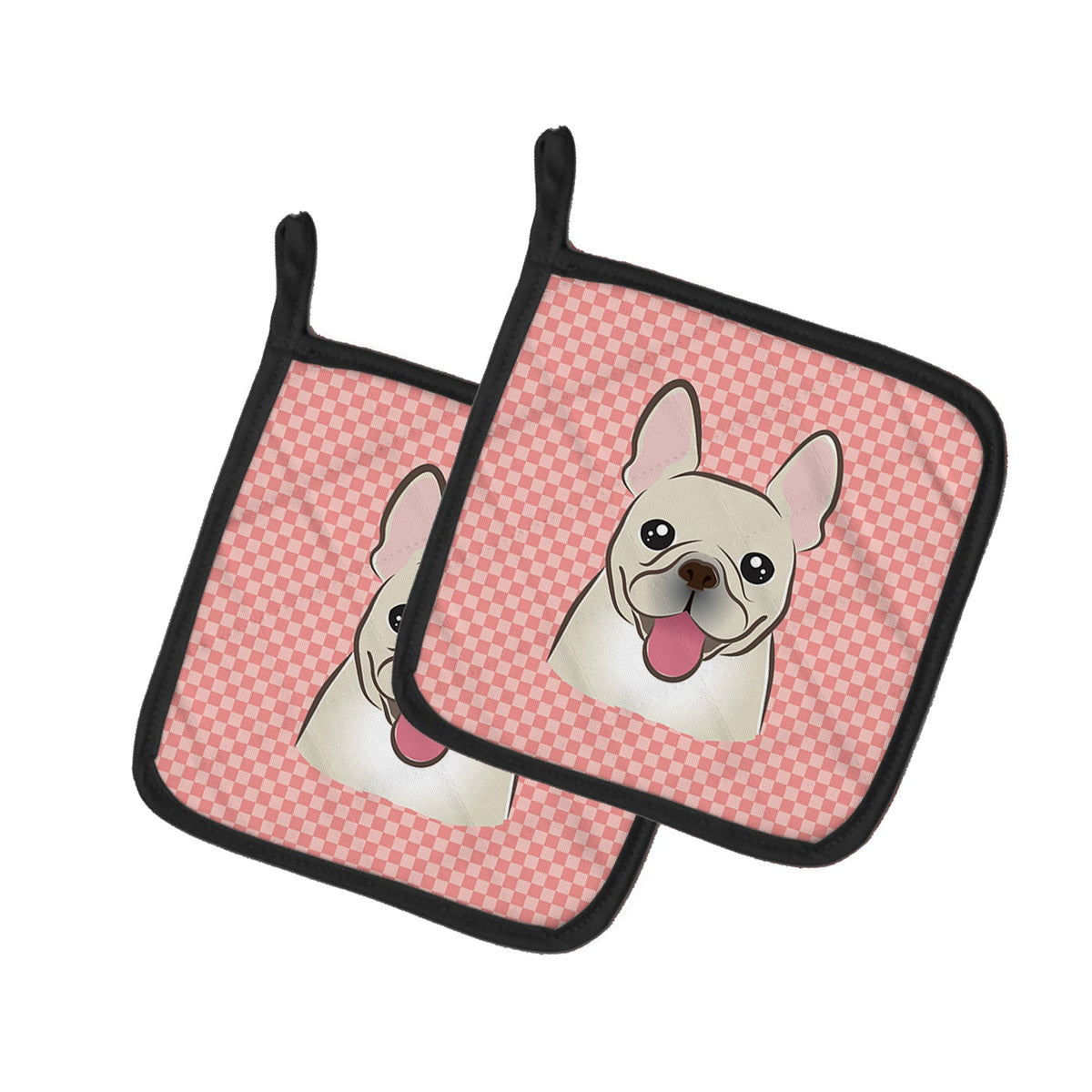 Checkerboard Pink French Bulldog Pot Holder Set of 2 Heat Resistant Quilted Hot Pads 7.5 x 7.5 Inch, Insulated Kitchen Trivets for Cooking & Baking