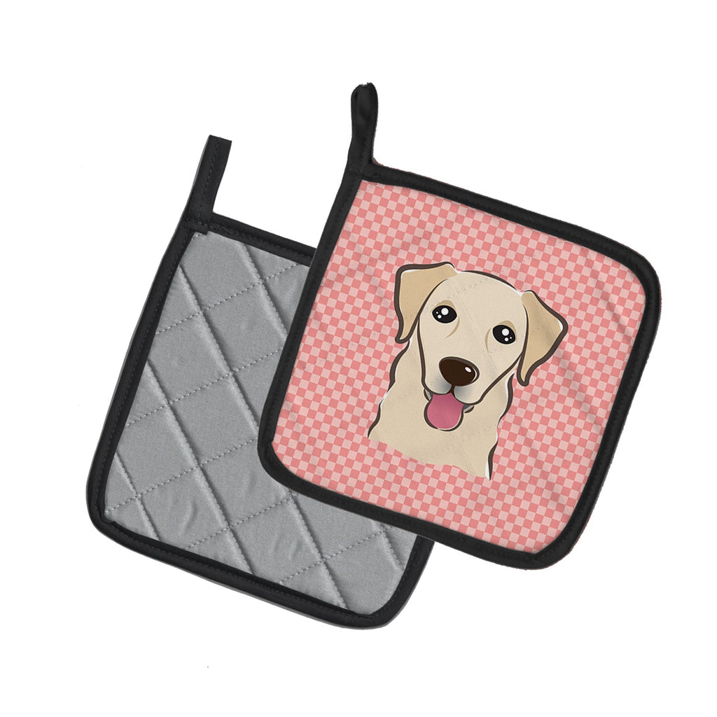 Checkerboard Pink Golden Retriever Pot Holder Set of 2 Heat Resistant Quilted Hot Pads 7.5 x 7.5 Inch, Insulated Kitchen Trivets for Cooking & Baking