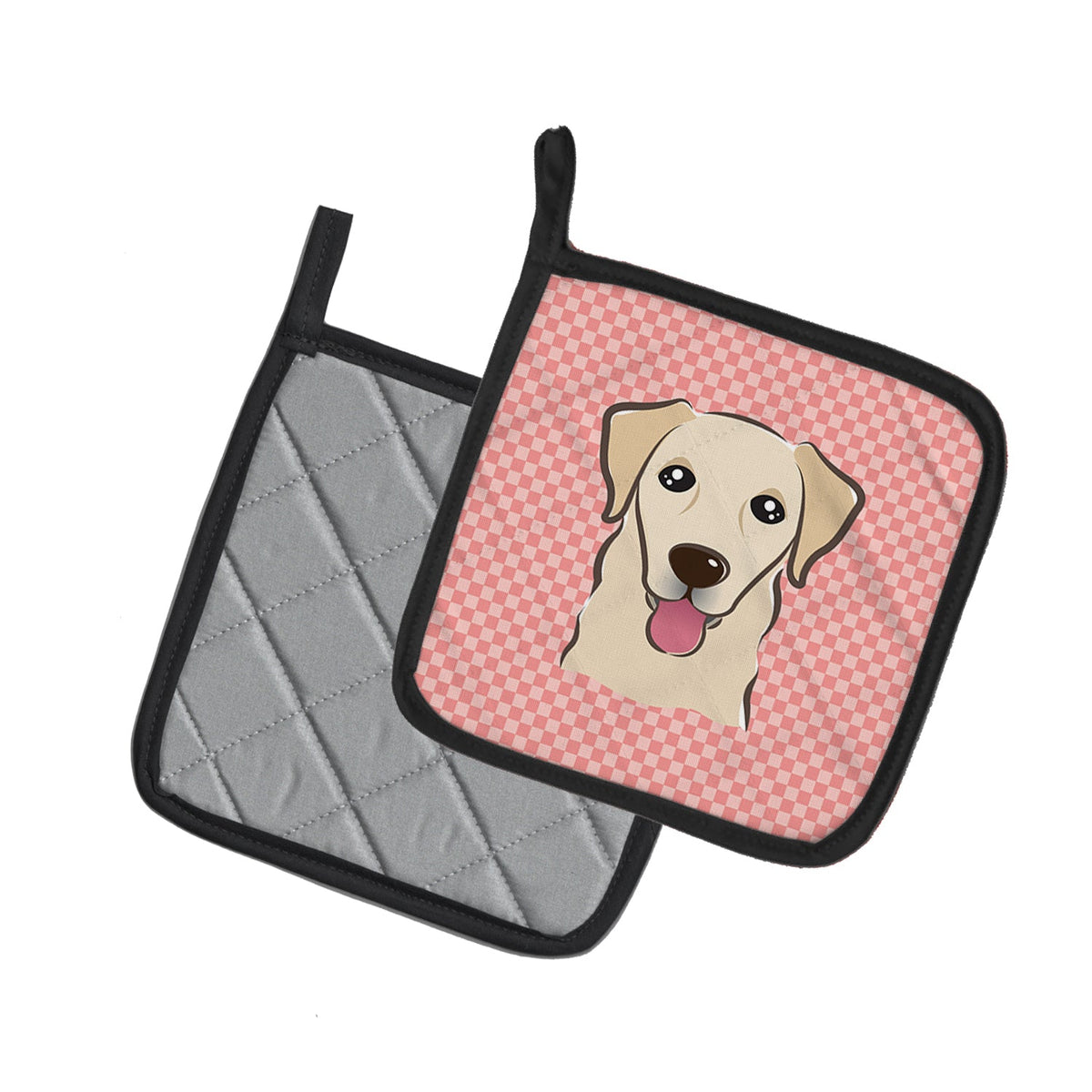 Checkerboard Pink Golden Retriever Pot Holder Set of 2 Heat Resistant Quilted Hot Pads 7.5 x 7.5 Inch, Insulated Kitchen Trivets for Cooking & Baking